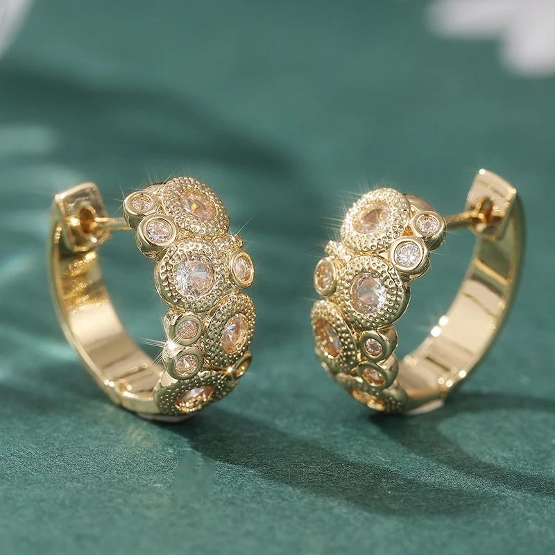 Exquisite Elegant Synthetic Zirconia Flower Hoop Earrings for Women's  Golden Plated Wedding Banquet Jewelry Accessories