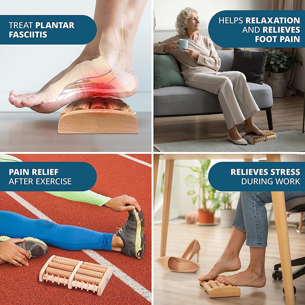 Wooden Foot Massage Roller Plantar Stimulator Acupoint Press to Relieve Pain of Plantar Fasciitis Foot Muscle Relaxation Tool