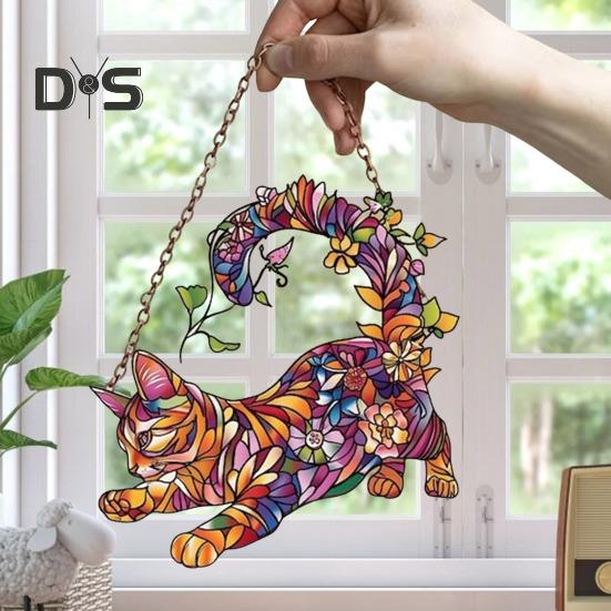 Colorful Cat Window Hanging Decoration Front Door Wall Hanging Acrylic Kitten Animal Ornament Pendant Christmas Festival Gift