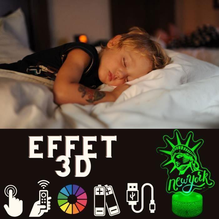 Lampe de chevet 3d décoration new york ,veilleuse changement de couleurs, lampe tactile bureau et chambre ado enfant, eclairage