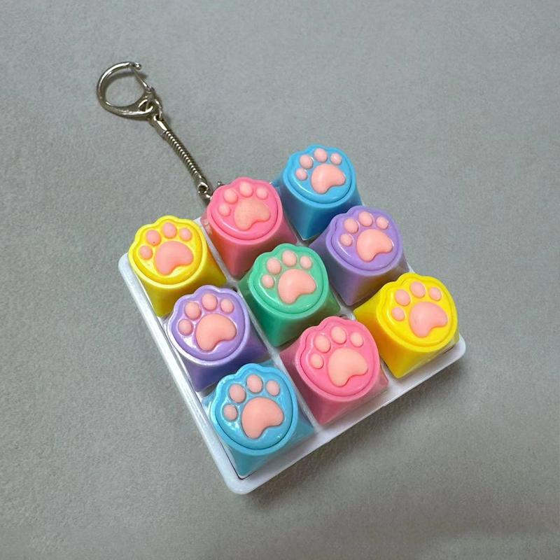 Cat Pawl 9 Keyboard Relaxation Keychain With Led Bag Charm For Adults Teen Counter Stress Finger Fidgeting Keyboard Games Key Chain