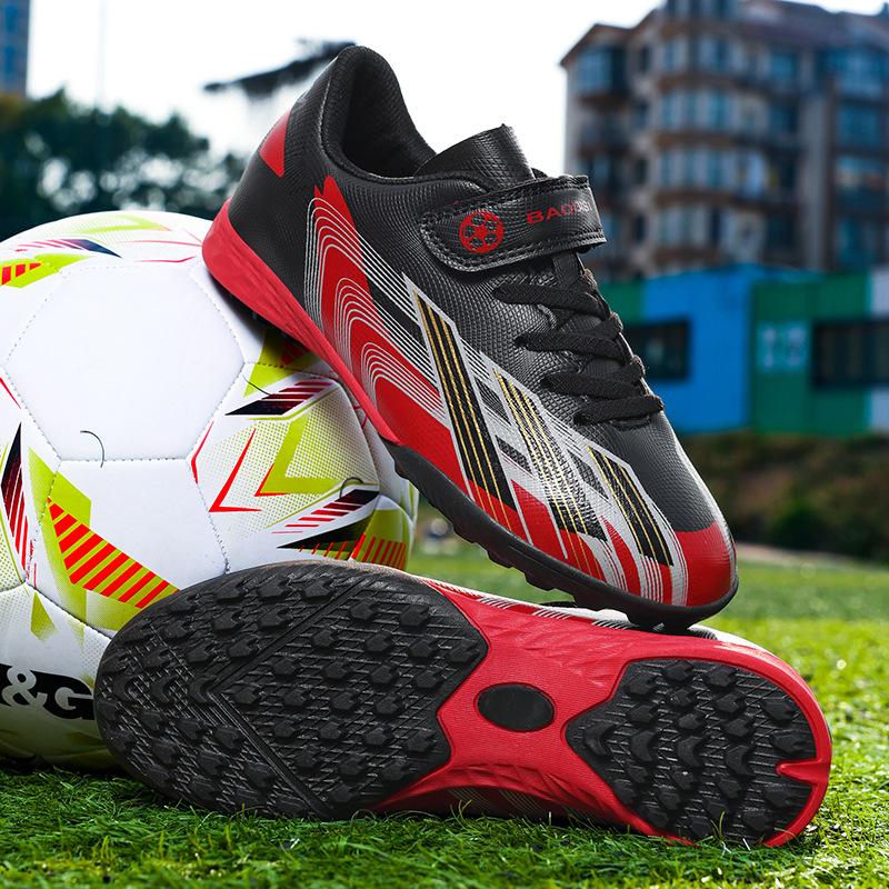 Children's Football Shoes Four Seasons Leather Velcro Wear-resistant Kick-resistant Long Spike Running Shoes