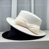 High-end French Romantic Big Bow Flat-top Celebrity Top Hat Women's Autumn and Winter Elegant Temperament Wool Hat Women