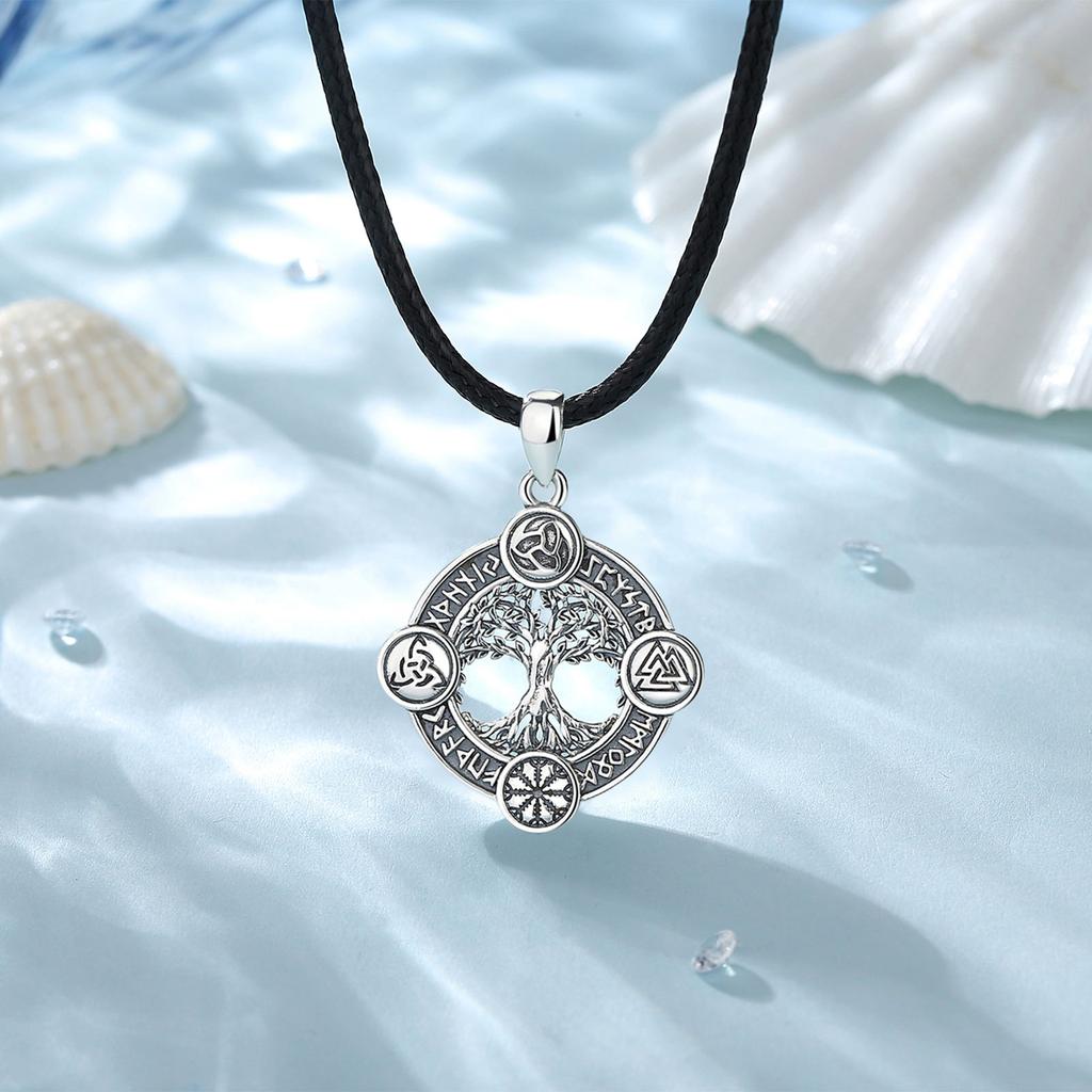 Eudora 925 Silber Lebensbaum Halskette Nordische Runen Hexe Keltischer Knoten Yggdrasil Amulett Anhänger Mann Wikinger Schmuck