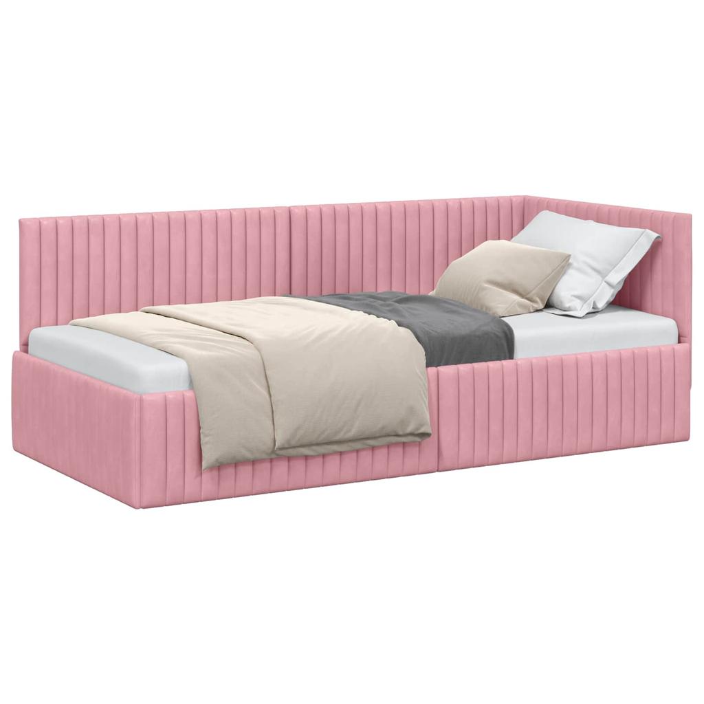 Corner Bed Frame with Headboard Pink 90 Cm X 190 Cm Velvet