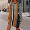 Womens Heart Print Round Neck Long Sleeve Plaid Patchwork Midi Dress Elegant Casual Office Wear