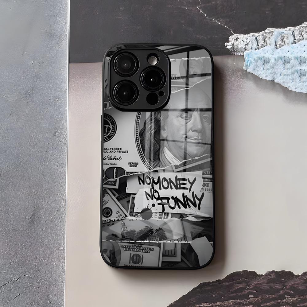 Graffiti Money Pattern Phone Case For IPhone 17 Air 16 E Pro Max 15 14 13 Mini 12 Pro 11 Max Plus Black Glass Cover