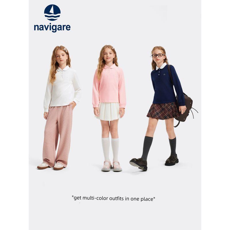 Navigare Italian Sailboat Children's Clothing for Girls, Long-Sleeve Polo Shirt, 2026 Spring and Autumn Children's Lightweight Top