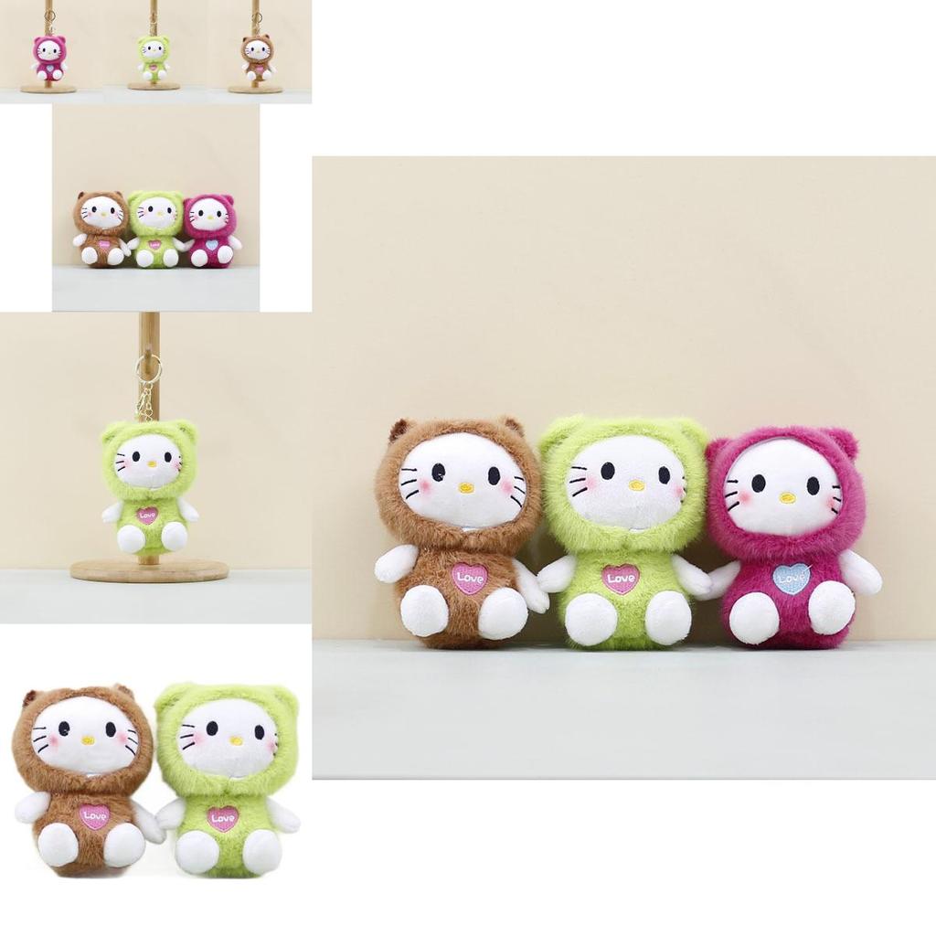 Adorable Plush Kawaii Cat Keychain Soft Toy For Cute Bag Accessories In Brown Pink Green