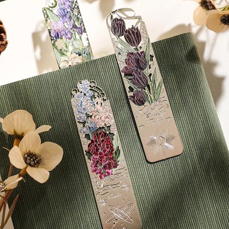 Retro Aesthetic Floral Metal Bookmark Reading Mark Student Hand Account Accessories Office Stationery Gifts Stationery Supplies