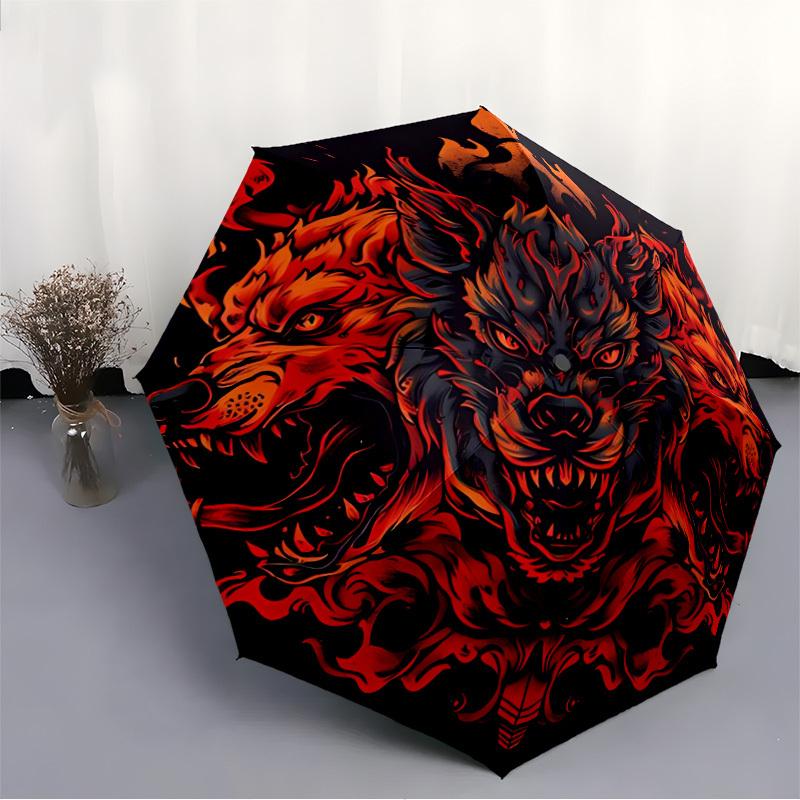 1pc Wolf Pack "Flame Crest" Automatic Umbrella High Quality Canopy, Portable Folding Umbrella With, Ideal Gift for - Travel, Everyday, Formal Events,
