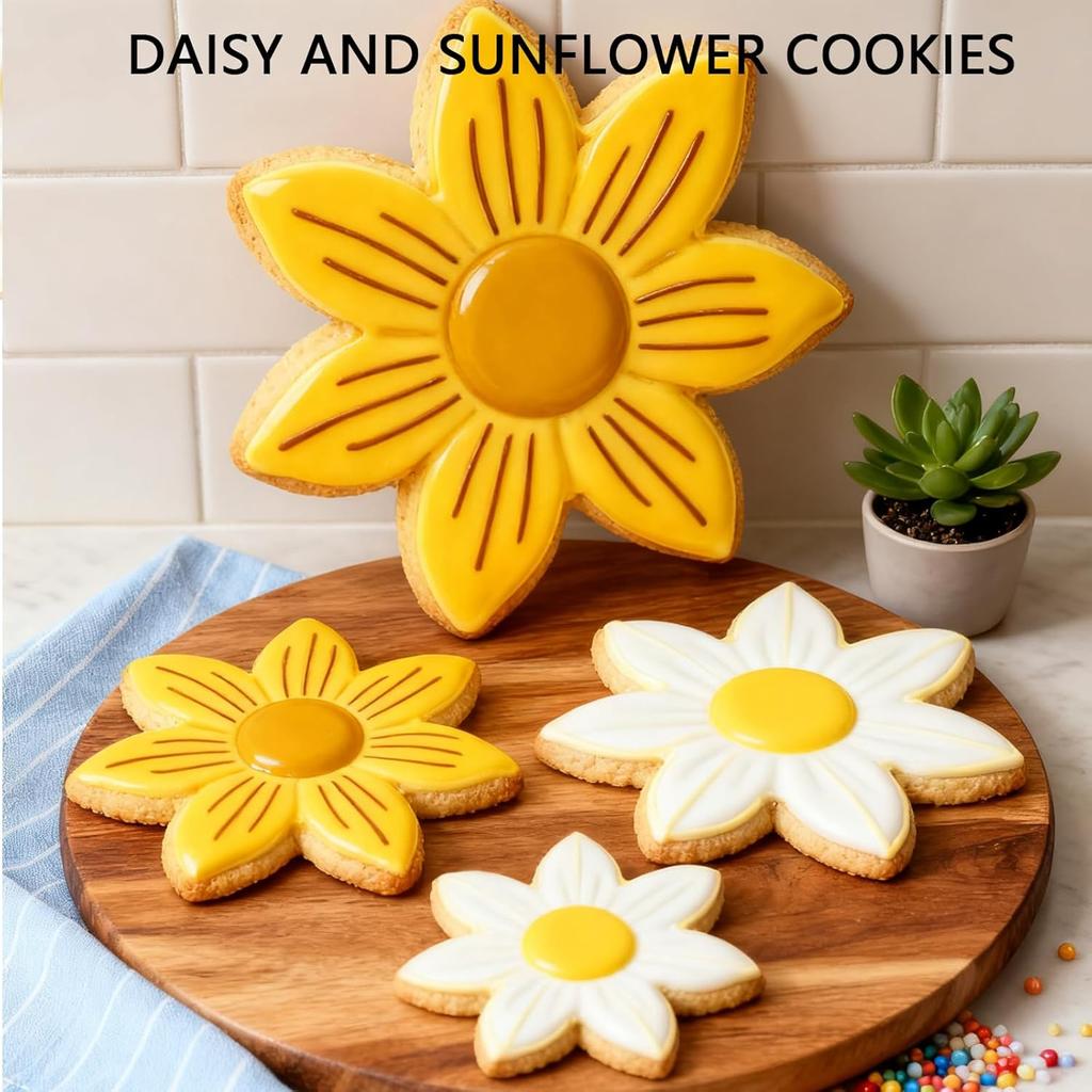 7 Pcs Flower Cookie Cutters-4.5", 3.7", 3.5", 3", 2.5", 1.9", 1.7" -Seven-Petal Sunflower, Daisy, Scalloped Stainless Steel Biscuit Cutters For