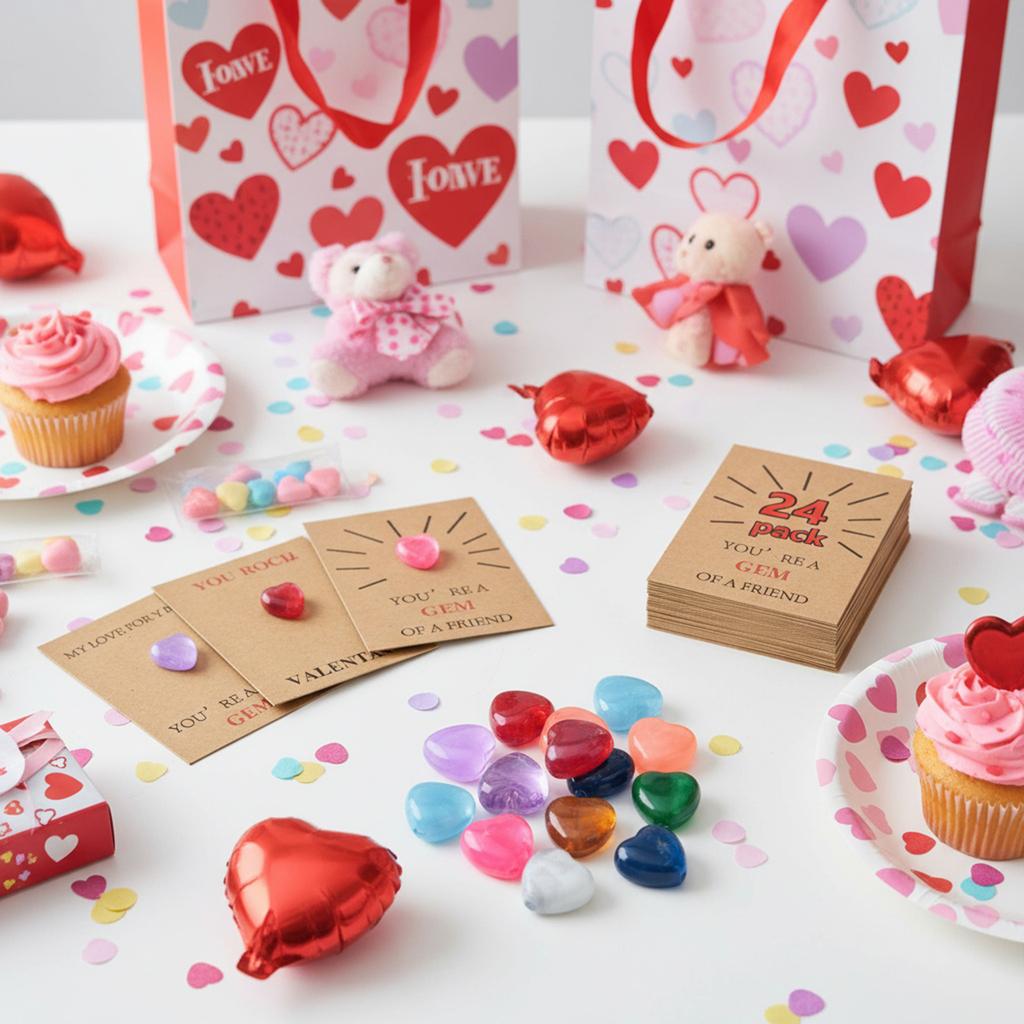 Valentine's Day Cards 24 Pack with Love Hearts,Classroom Exchange Cards for Kids,Romantic Love Notes,Cute Gift for School Party