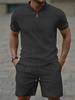 Men's Casual Waffle Half-Zip Short Sleeve Shorts Set - European & American New Style