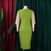Large Size Women Spring Autumn Fashion Patchwork Dress Ladies One Piece Medium Sleeves Slit Sheath Dress