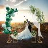 Gold Wedding Arch Stand with 2 Square Flower Stands, 2x2m Metal Wedding Backdrop Frame, 24x24x60in Floral Display Stand Decor