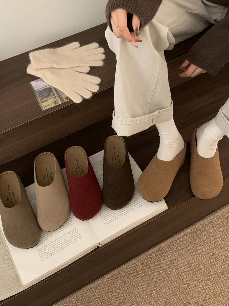 Retro woolen thick-soled Birkenstocks women's autumn 2025 new bag head half slippers versatile one-pedal Birkenstocks