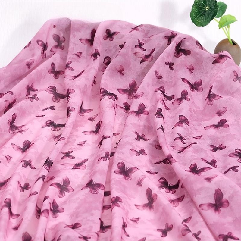 100x150cm 30D Printed Chiffon Ink Chinese Style Fabric Transparent for Sewing Skirt Gauze Scarf Clothing Fabric