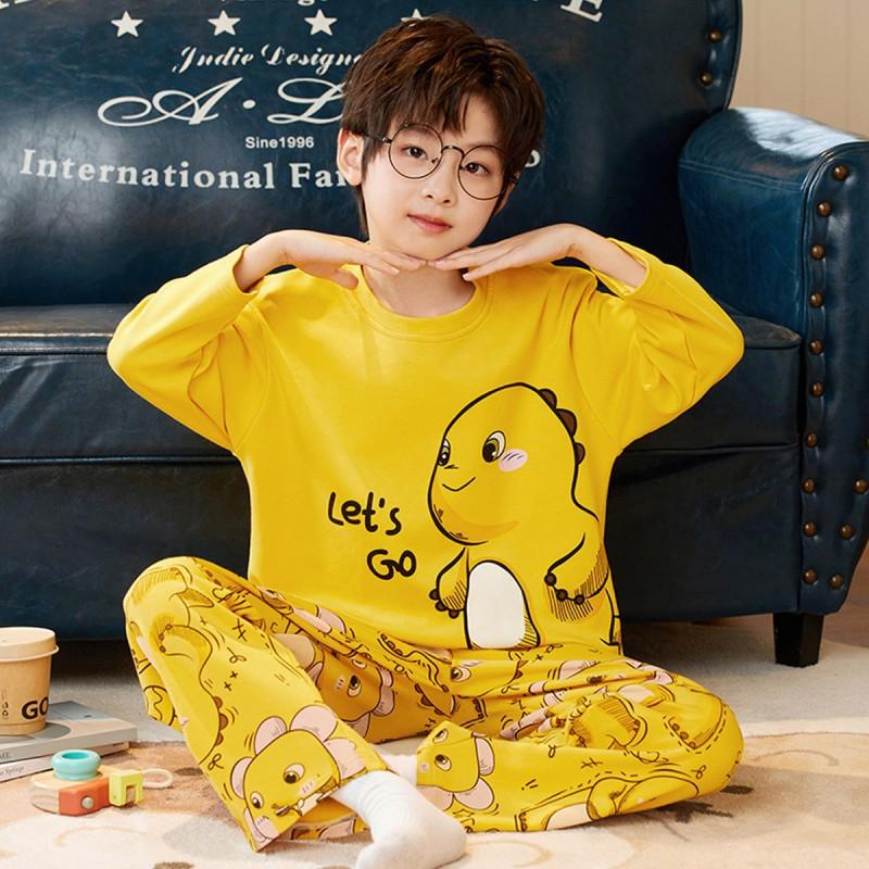 100% Combed Cotton Boys Pajama Set Long Sleeve Cartoon Print Sleepwear Teens 8 Years Lightweight Home Wear