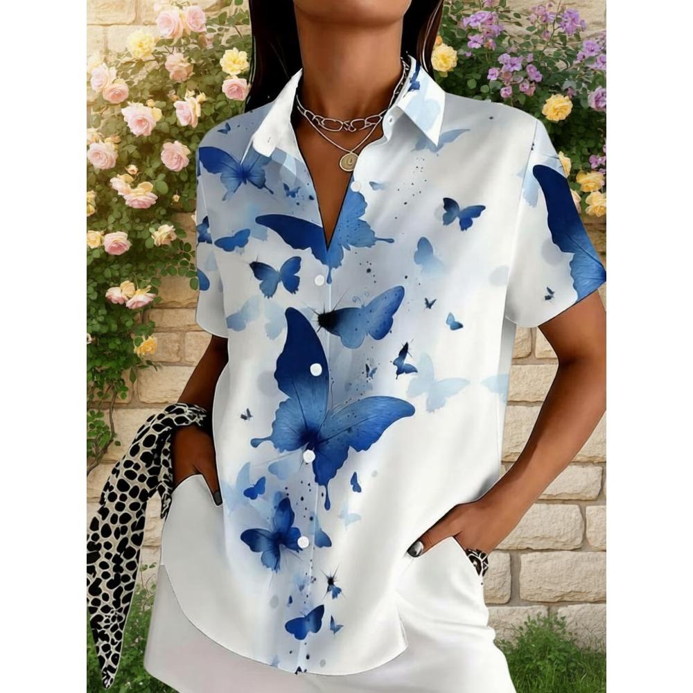 Camisa Minimalista de Verano con Estampado Digital Floral Camisa de Botones Superior para Vacaciones en la Playa Hawaiana Camisa Casual para Mujer
