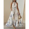 Vestido de Mujer Europeo Americano, Vestido Largo de Tirantes con Escote en V y Pliegues, Vestido Casual de Verano con Estampado Digital