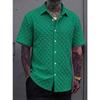 Mens Jacquard Short Sleeve Lapel Casual Check Fashion Shirt