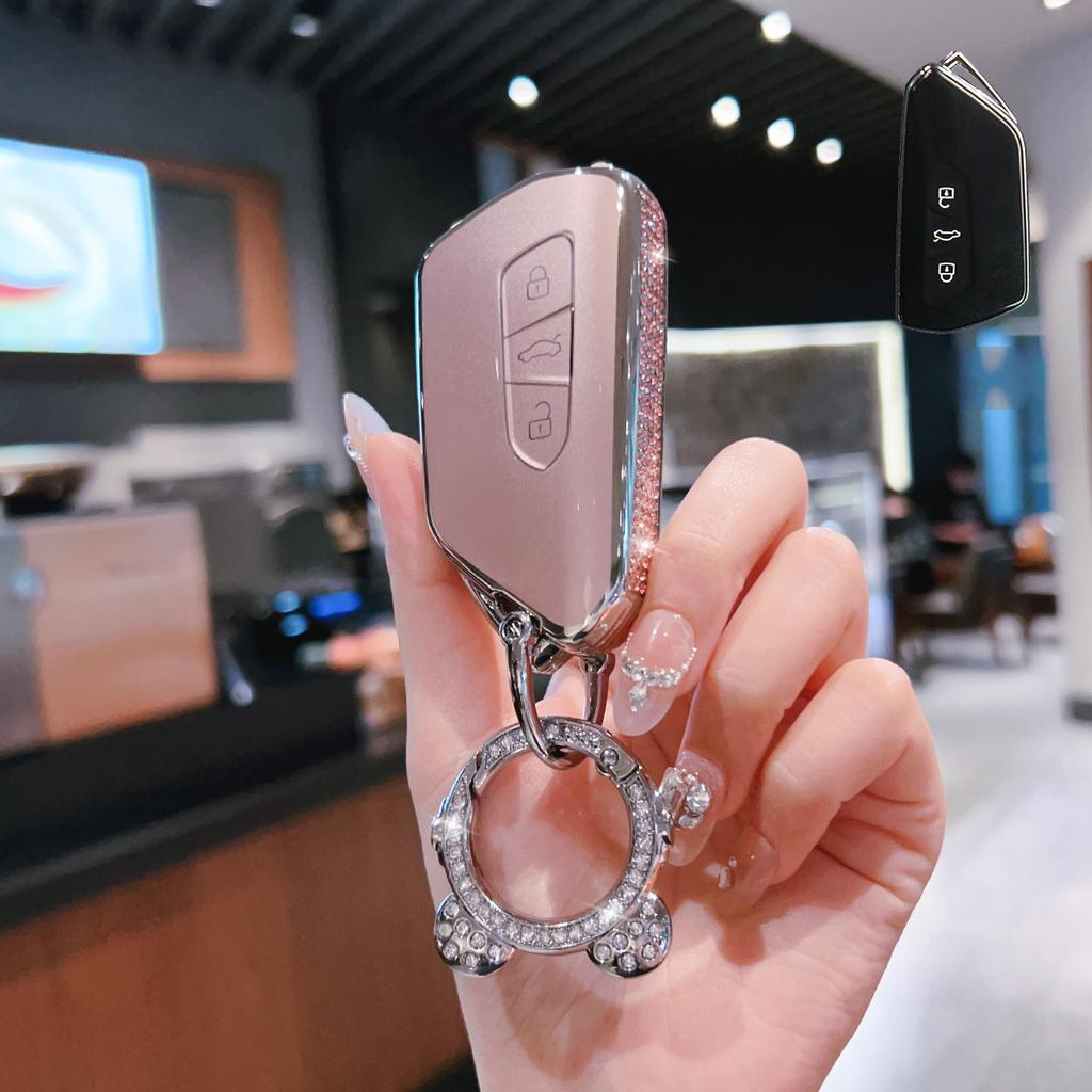 AABGI1 Boczny Diamentowy Różowy TPU do VW dla Volkswagena dla Golfa 7 8 MK8 ID3 ID4 Cupra Formentor Octavia 2020 2021 Pokrowiec na Kluczyk Samochodowy