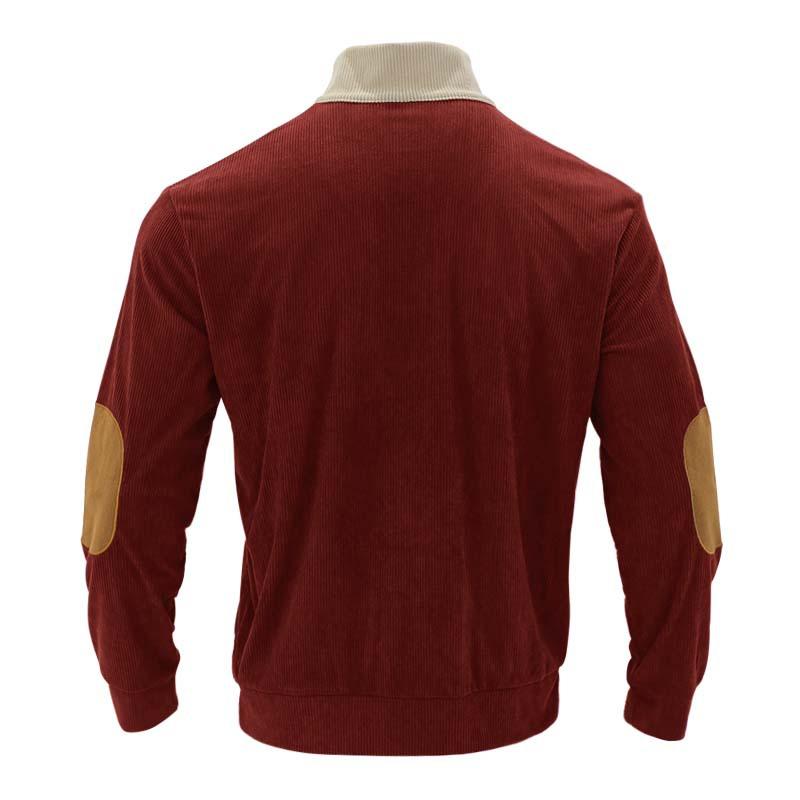 Autumn/Winter Men's Casual Colour-Blocked Collared Sweatshirt with Corduroy Stand Collar