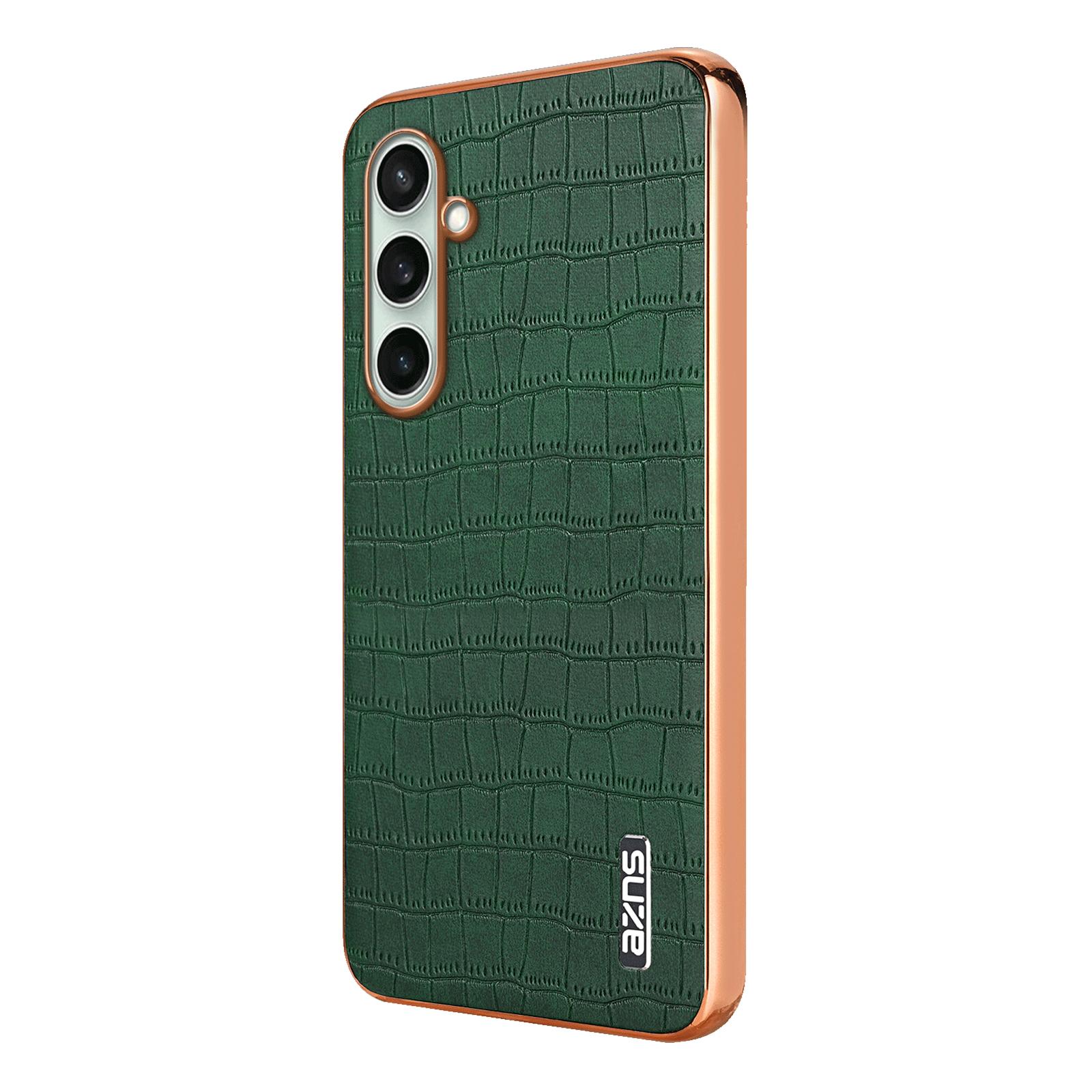 

For Samsung Galaxy S24 FE Case Electroplating Crocodile Texture PU+TPU Phone Cover Green