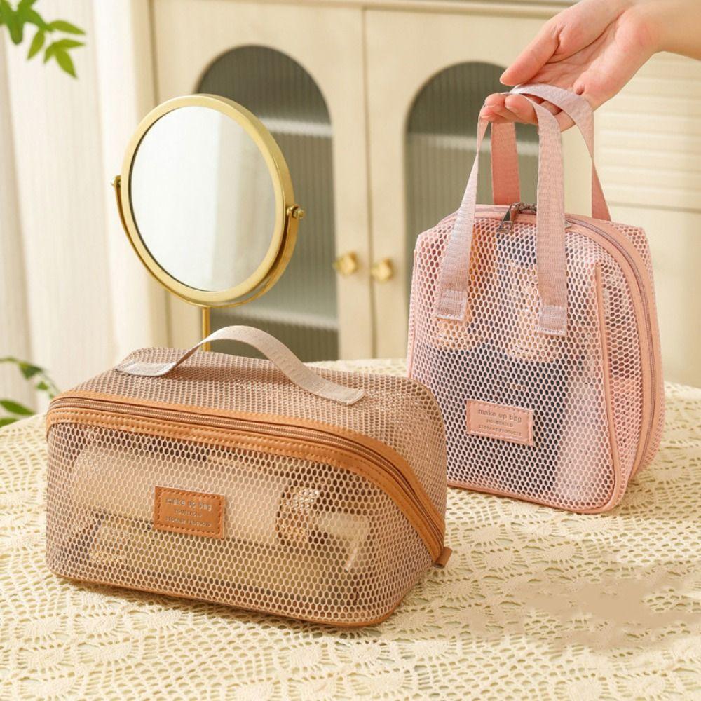 Large Capacity Mesh Handheld Makeup Bag Square Storage Toiletry Bag Simple Cosmetic Cases  Travel