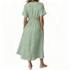 Women's Casual Loose Fit V Neck Tie Front Midi Dress Lightweight Comfortable Long Dress with Short Sleeves and Pockets for Everyday Wear
