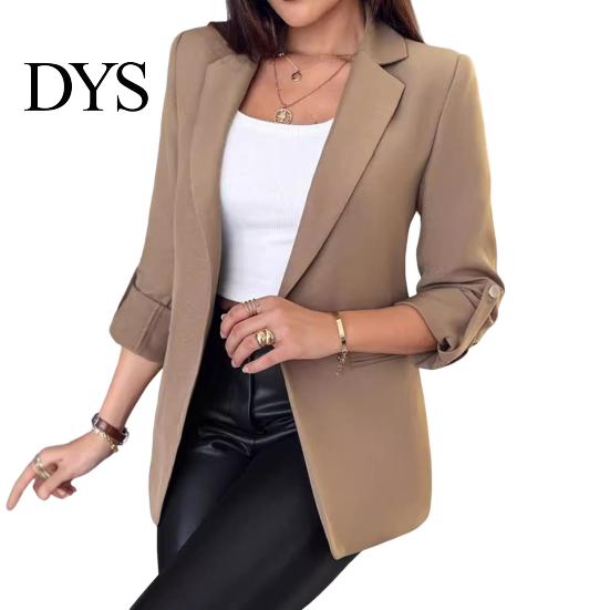 Button Sleeve Blazer Women Suit Coat Autumn Winter Long Sleeved Cardigan Lined Jacket Casual Lapel Solid Color for Business Daily Wear
