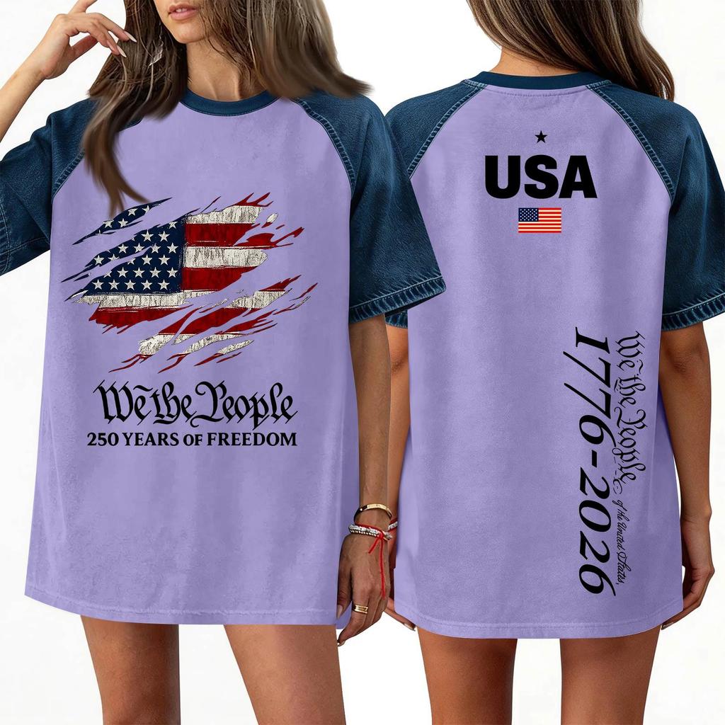 Women's Denim Patchwork Top, Casual Short-sleeved Comfortable T-shirt, Fashionable For Spring And Summer.