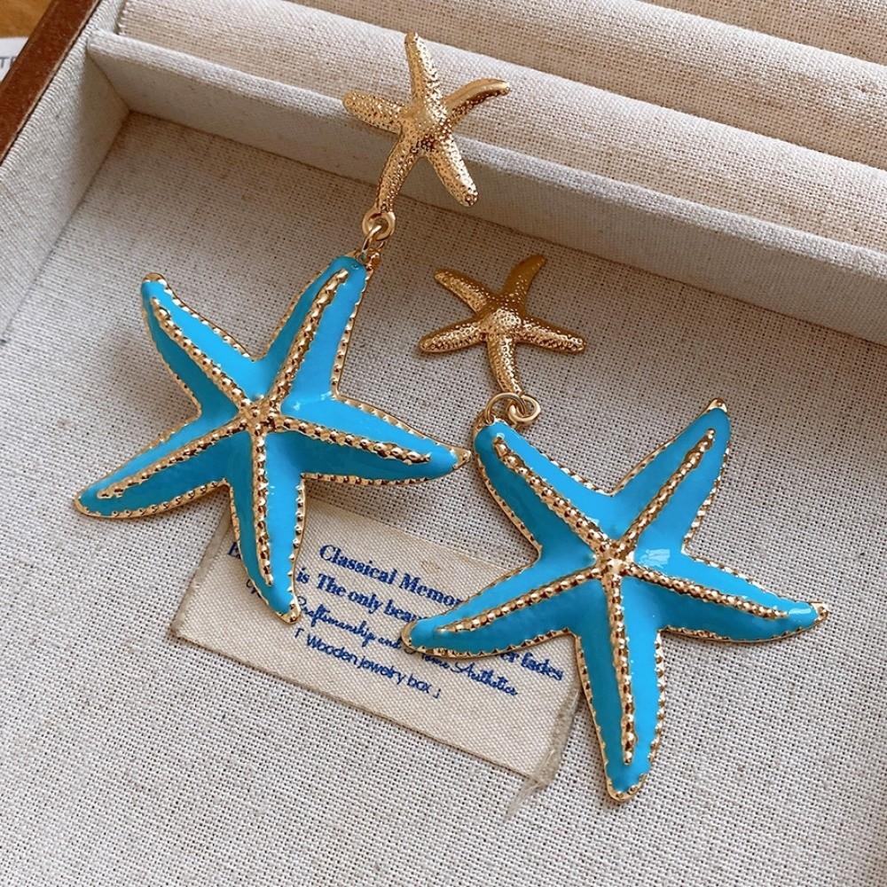 Ear Pendant Starfish Dangle Earrings Iron Material Long Tassel Earrings  Vacation синий