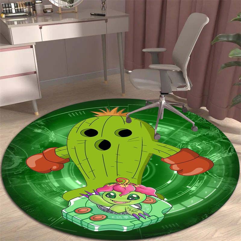 Runder Teppich mit Digimon-Motiv, geeignet zur Dekoration von Wohnzimmern, Schlafzimmern, Sofas und Spielzimmern; rutschfester Teppich für Kinder.999