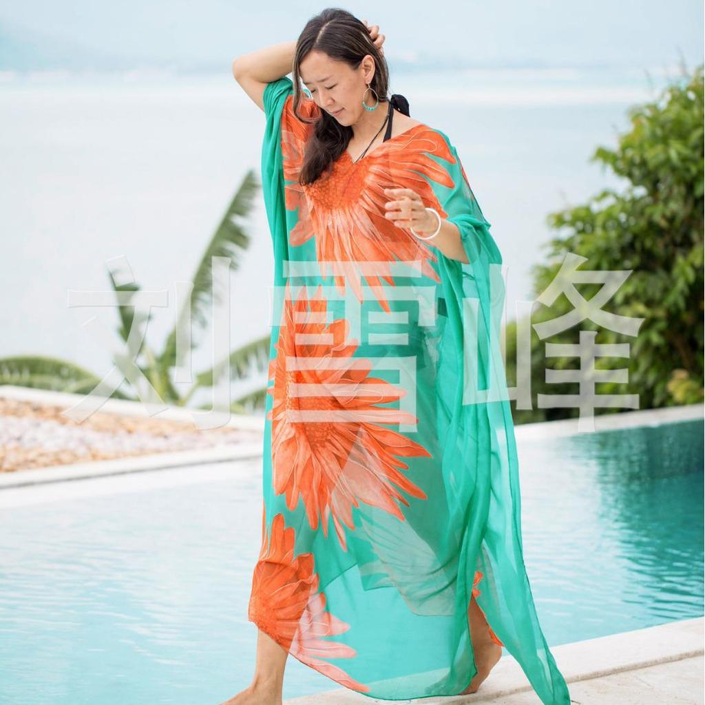 Chiffon Print Loose Robe Bikini Cover-Up