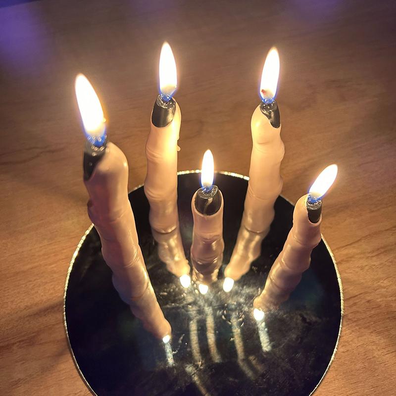 5PC/Set Finger Candles Novelty With Black Nails Realistic Party Decoration Gothic Creepy Witch Thumb Candle Scary 2 Colors