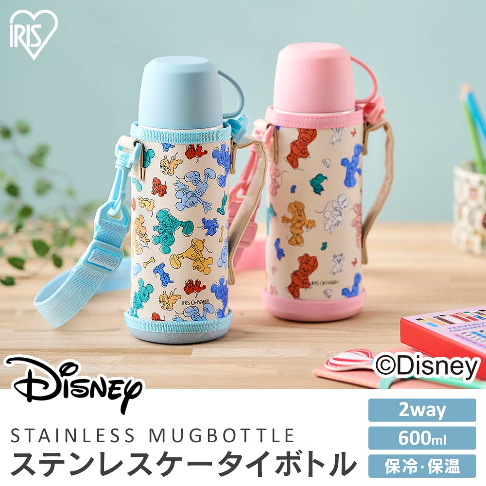 IRIS OHYAMA 600ml Water Minnie Mouse with Cup and Direct Drinking Easy to Suitable for Ages 1 and Suitable for All Keeps Drinks Cold Below and Hot
