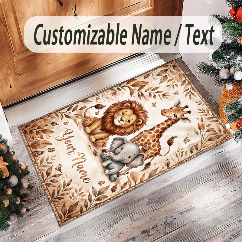 Animals Theme Crystal Velvet Floor Rug Personalized Custom Name Text Warm Carpet Home Decoration