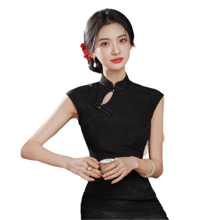 Sleeveless black national style new Chinese long improved cheongsam 1011 new young women's high-end dress summer