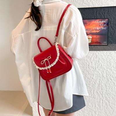 Niche Design Bow Backpack Sweet Beautiful Women Shoulder Messenger Bag Versatile Fashion Daily Commuter Bag