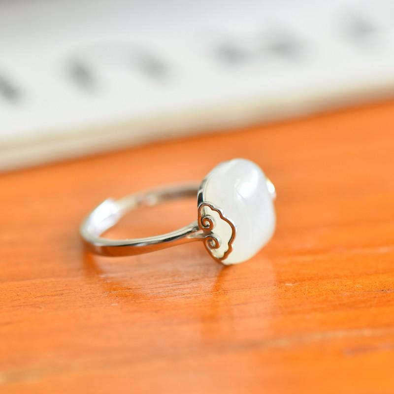 Adjustable Open Ring Women Men Vintage Style Geometric Square Jade-Inspired Copper Statement