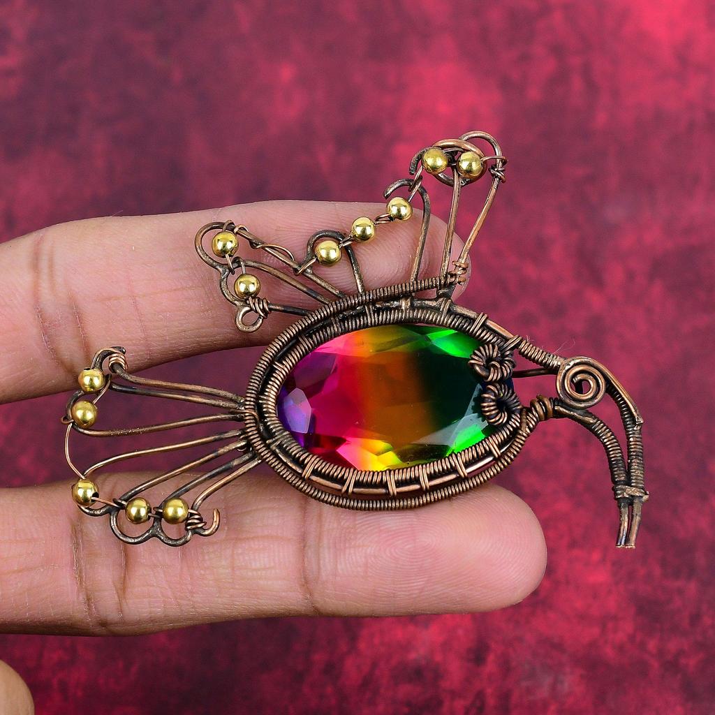 Faceted Multi Tourmaline Pendant Copper Wire Wrapped Bird Pendant Gemstone Pendant Handmade Copper Jewelry Gift for Women Birthstone Pendant