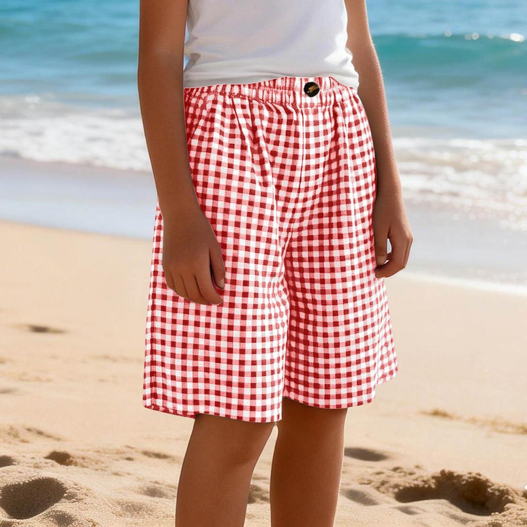 Modische und niedliche karierte lässige Mädchenshorts mit elastischem Bund und Taschen für Kinder