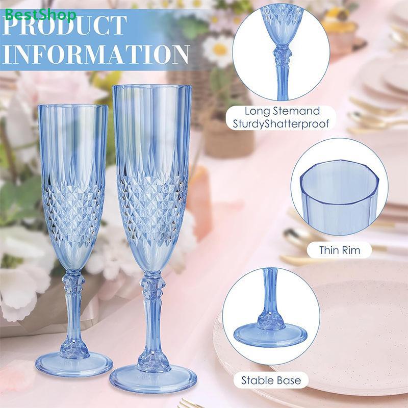 Light Blue Crystal Champagne Flutes - Textured Stemmed Glassware for Wedding, Party & Home Bar
