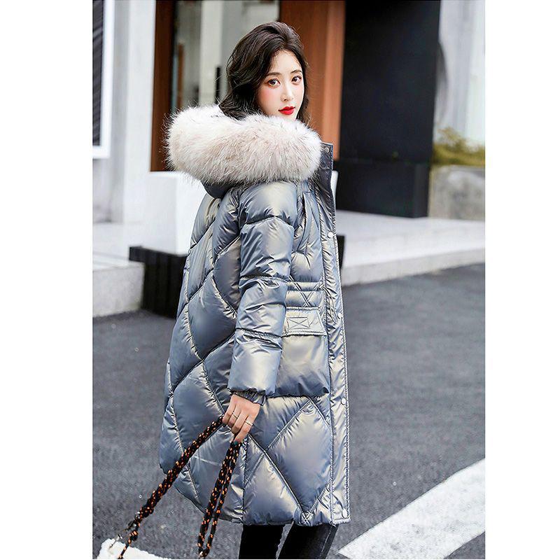 

Женский пуховик оверсайз в корейском стиле с меховым воротником - Толстый свободный средней длины пух белого гуся для зимы L (105-120 jin)