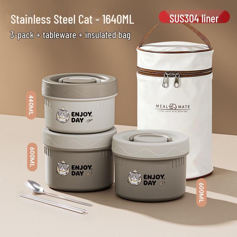 304 Stainless Steel Insulated Japanese-Style Bento Lunch Box - Microwaveable for Office Workers and Students