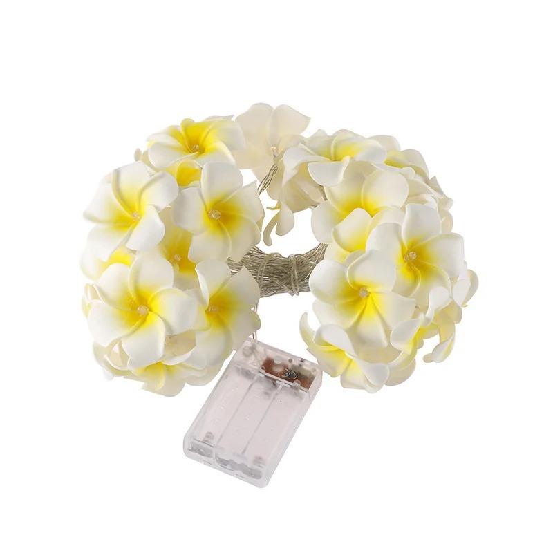 Foam Plumeria Flower String Lights Battery Powered Christmas Garland Fairy Lights for Christmas Home Wedding Party Decor