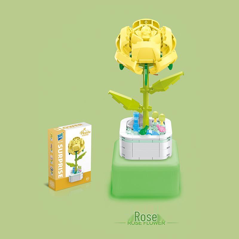 Kids' Educational Interlocking Building Blocks - Flower Potted Plant (Rose & Epiphyllum) Compatible with Top Building Block Models