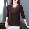 Women's Autumn Long-sleeved V-neck Lace Mom T-shirt Warm Inner Bottoming Shirt